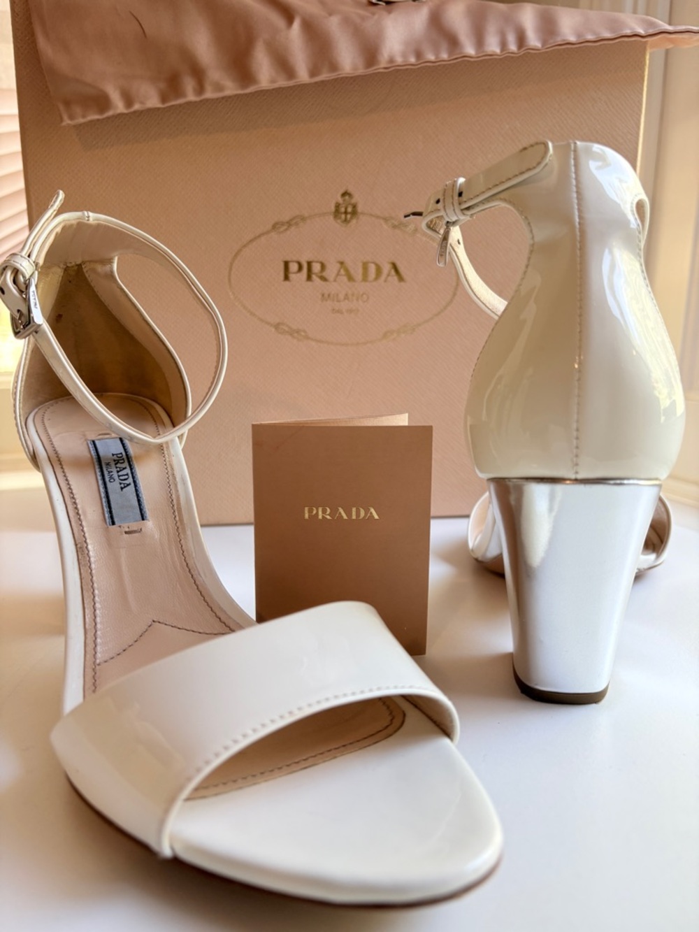Prada White Ankle-Strap Heels | Size 37 1/2 | US 7-7.5